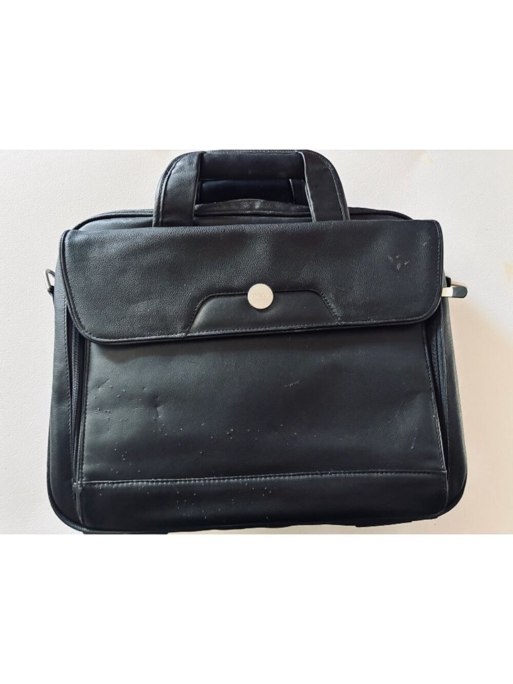 Black Leather Laptop Briefcase With Handles & Multiple Compartments